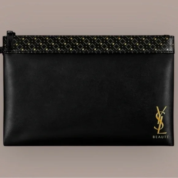 Black Faux-Leather YSL (Yves Saint Laurent) Beauty Cosmetic-Makeup Wristlet Bag - Picture 2 of 9
